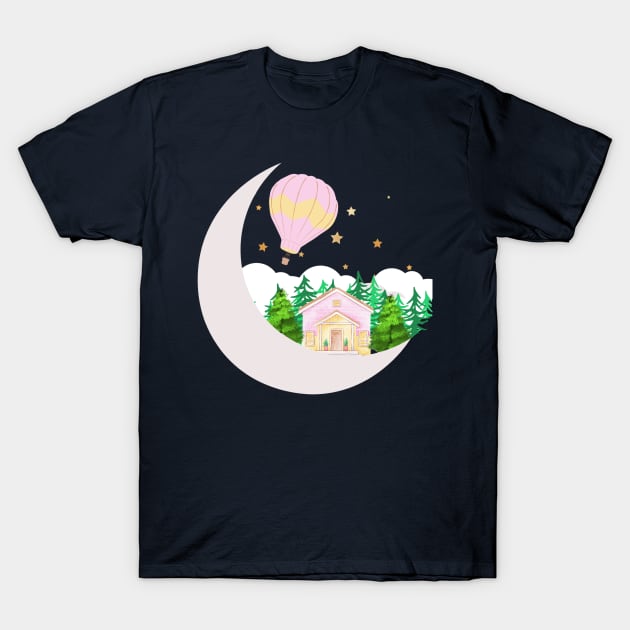 Moon cabin woods house - Fantasy T-Shirt by LukjanovArt